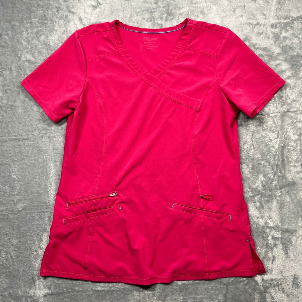 Scrubstar‎ Scrub Top Women S Pink Performance Mock Wrap V-Neck Short Sleeve